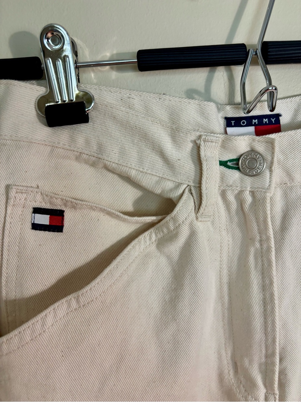 Tommy Hilfiger Vintage 90s Logo Ivory Denim Mini Skirt Size 10 - Picture 3 of 9